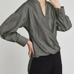 Metallic Striped Faux Wrap Shirt